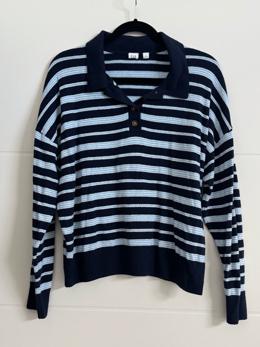 GAP Navy and Light Blue Striped Collared Sweater